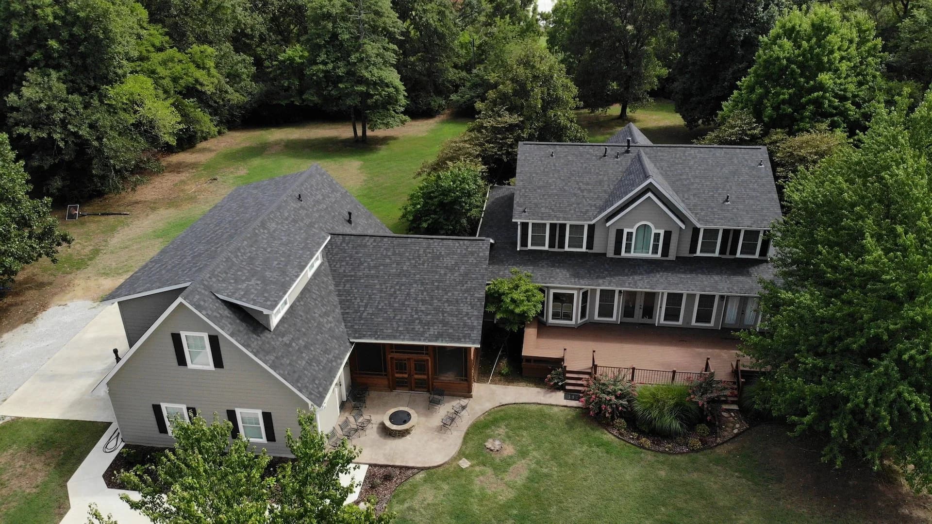 Aerial view of Midcon Exteriors roofing project